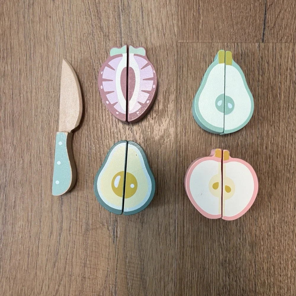 Montessori Wood Toy:‎ Chopping Fruit & Puzzle with Cutting Board. Skill Building